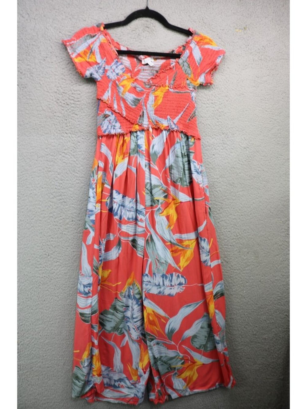 Patrons of Peace Smocked Wide Cropped Leg Jumpsuit-Pockets-Small-Cottagecore
